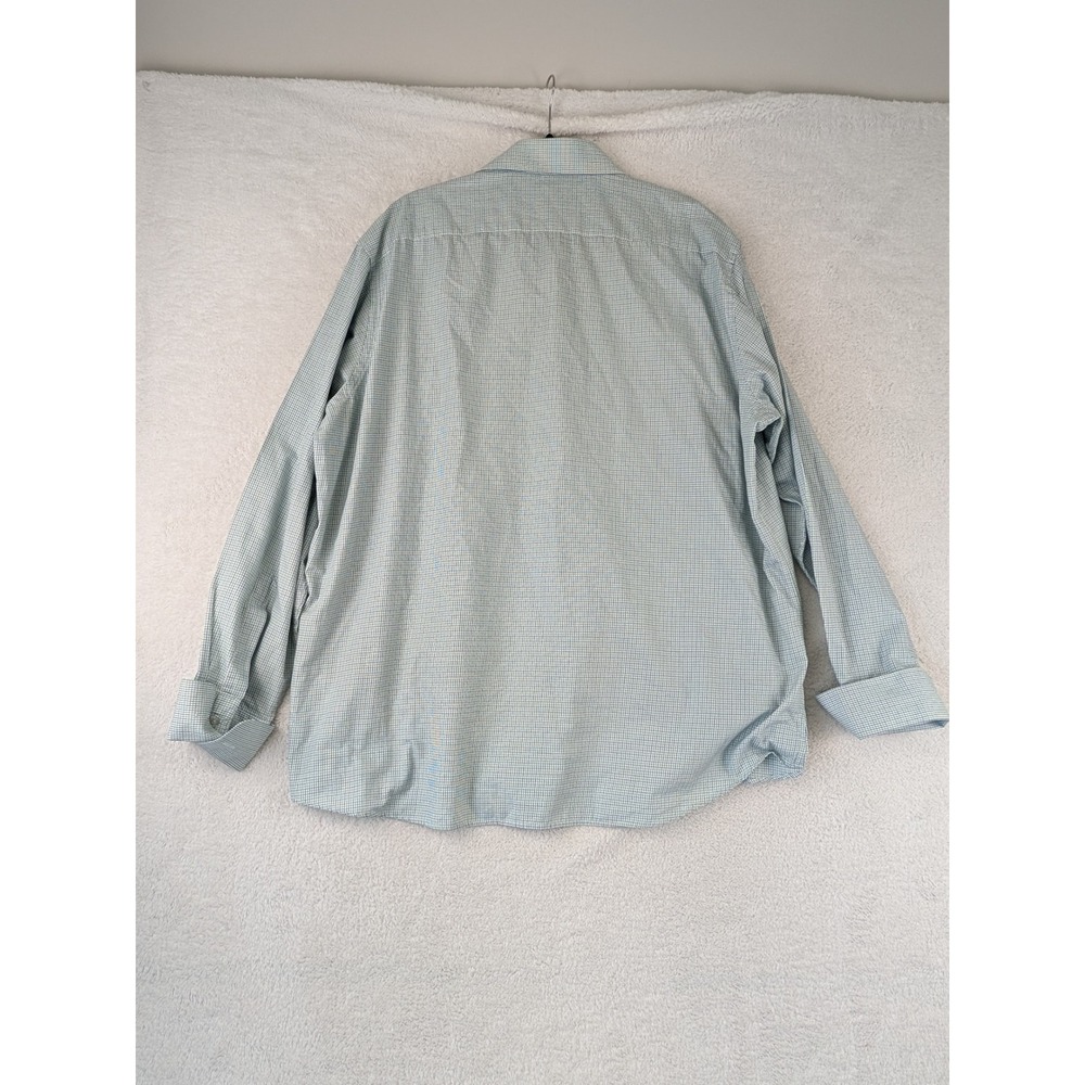 Stacy Adams Mens Dress Shirt Green Blue Micro Check Long Sleeve 18-18.5 36/37 - Picture 2 of 3